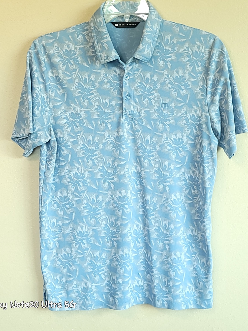 TravisMathew "Five Oh" Golf Polo - Blue Palm Floral Pima Cotton Blend Men's Sz-M